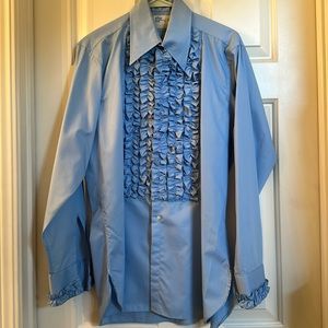 Blue ruffled button down long sleeve dress shirt size 15.5 / 34